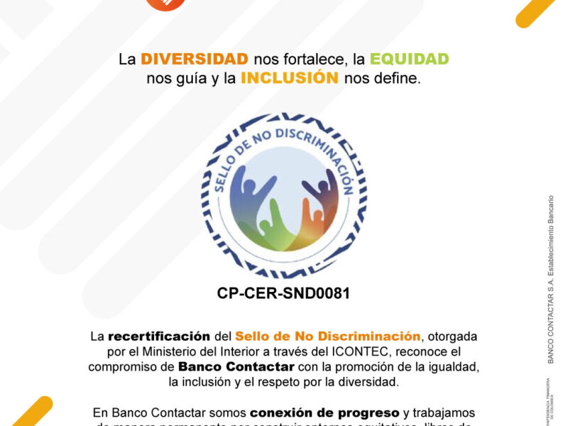sello de no discriminación Banco Contactar